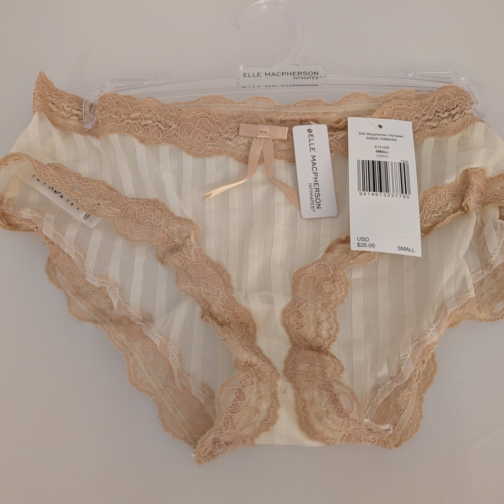 NWT Elle MacPherson Intimates Sheer Ribbons Coco Panty, Size Small